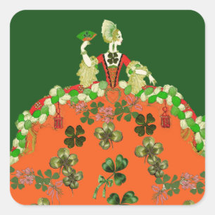 LADY ORANGE UND KLEE St. Patrick's Day Grün Quadratischer Aufkleber