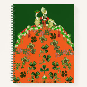 LADY ORANGE UND KLEEBLÄTTER St. Patricks Day Grün Notizbuch