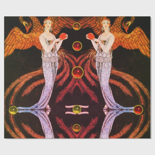 LADY PHOENIX ART DECO SCHÖNHEIT FASHION Orange Bla Geschenkpapier (Flach)