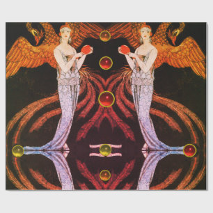 LADY PHOENIX ART DECO SCHÖNHEIT MODE Orange Schwar Geschenkpapier