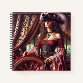 Lady Pirate at the Helm Vintage Nautical Adventure Notizbuch