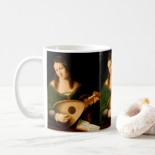 Lady Playing Lute Frische Kunst Malerei Kaffeetasse