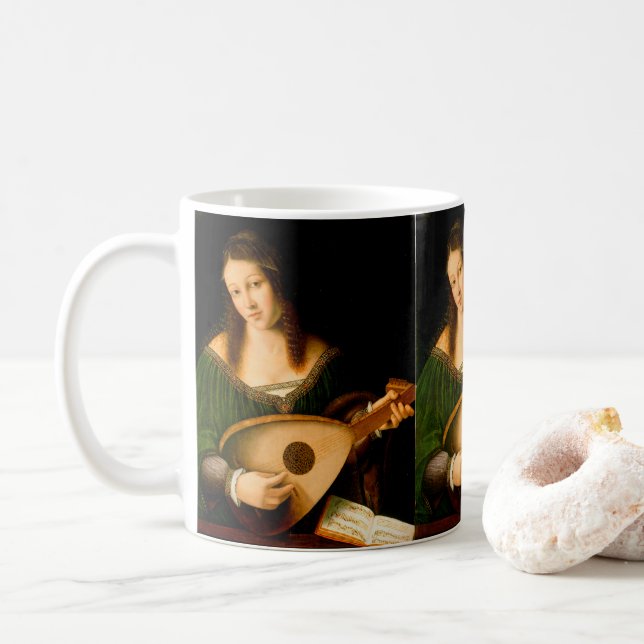 Lady Playing Lute Frische Kunst Malerei Kaffeetasse (Mit Donut)