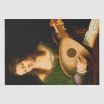 Lady Playing Lute Frische Kunst Malerei
