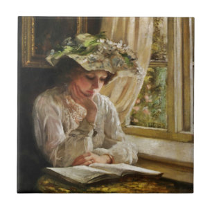 Lady Reading by a Window Fliese
