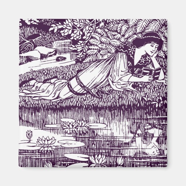 Lady Reading neben einem Teich Magnet (Vorne)