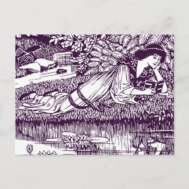 Lady Reading neben einem Teich Postkarte (Vorderseite)