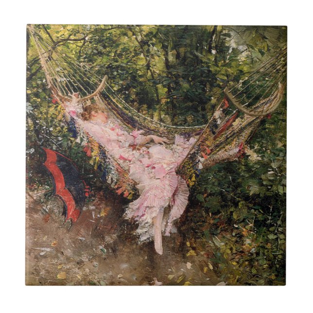 Lady Resting in a Hammock (von Giovanni Boldini) Fliese (Vorderseite)