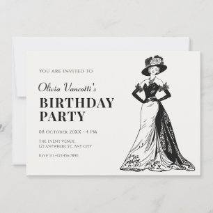 Lady Retro Vintages elegantes Kleid Geburtstag Einladung