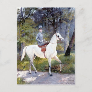 Lady Riding White Horse Malerei Postkarte