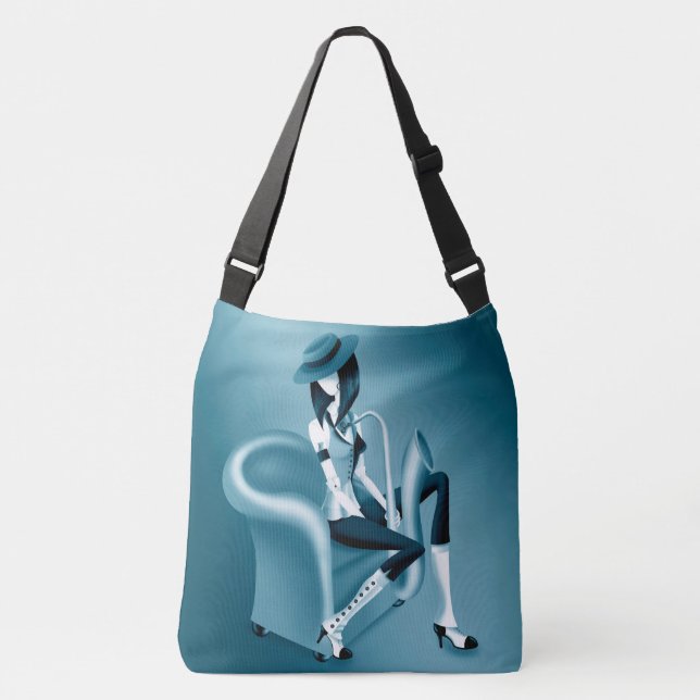 Lady Saxophonist - Eine Jazz-Inspirierte Crossbody Tragetaschen Mit Langen Trägern (Vorderseite)