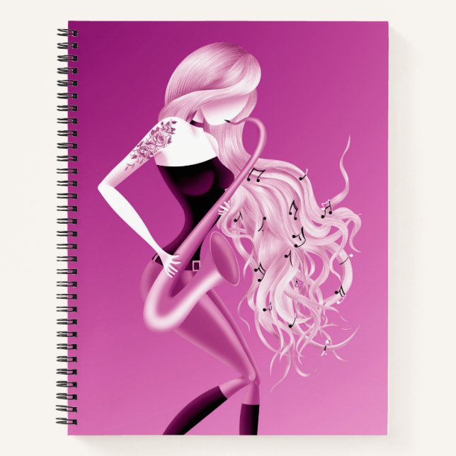 Lady Saxophonist Musiker Notizbuch (Vorderseite)