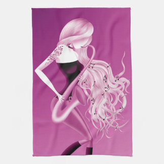 Lady Saxophonist Pink Tea Towel Geschirrtuch