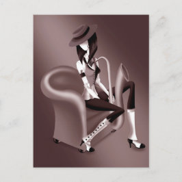 Lady Saxophonist Postcard mit Vintagem Flair Postkarte