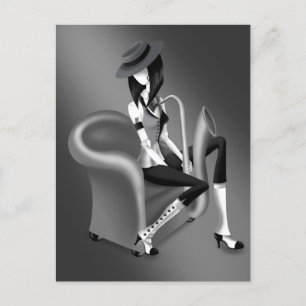 Lady Saxophonist Postcard mit Vintagem Flair Postkarte