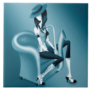 Lady Saxophonistin - Jazz-inspirierte Dekorfliese Fliese