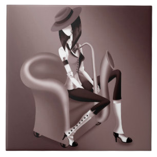 Lady Saxophonistin - Jazz-inspirierte Dekorfliese Fliese