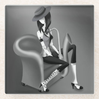 Lady Saxophonistin - Jazz-inspirierter Glasunterse Glasuntersetzer