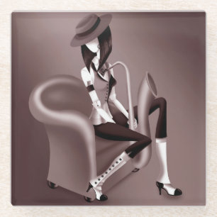 Lady Saxophonistin - Jazz-inspirierter Glasunterse Glasuntersetzer