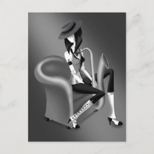 Lady Saxophonistin Postkarte mit Vintage Charme