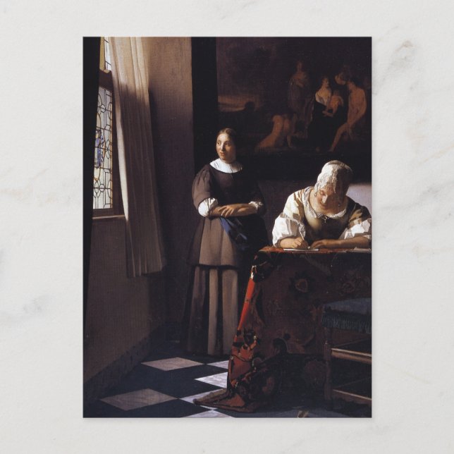 Lady schreibt einen Brief Postkarte (Vorderseite)