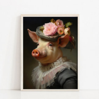 Lady-Schwein-Vintage-Porträt, viktorianisches Tier Poster