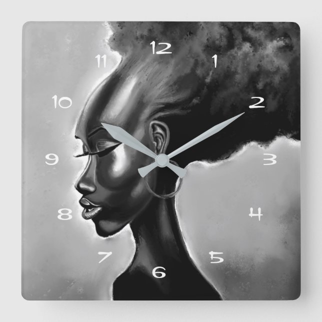 Lady Shy - Hübsche afrikanische Frauenmalerei - El Quadratische Wanduhr (Vorderseite)