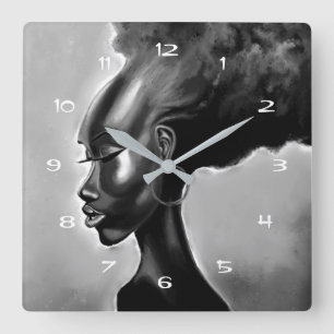 Lady Shy - Pretty African Woman Painting - Elegant Quadratische Wanduhr