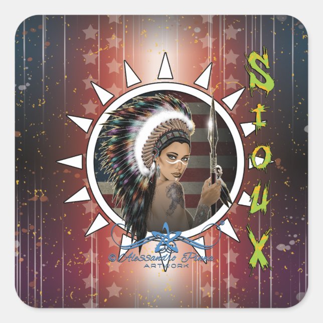 Lady Sioux Quadratischer Aufkleber (Vorderseite)