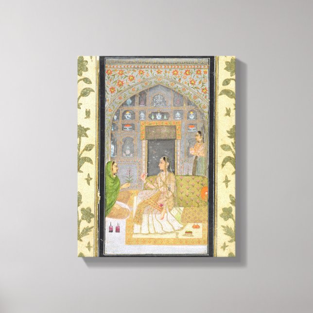 Lady sitzt in einem Pavillon mit Begleitern, aus d Leinwanddruck (Vorderseite)