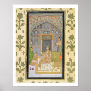 Lady sitzt in einem Pavillon mit Begleitern, aus d Poster