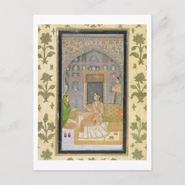 Lady sitzt in einem Pavillon mit Begleitern, aus d Postkarte (Vorderseite)