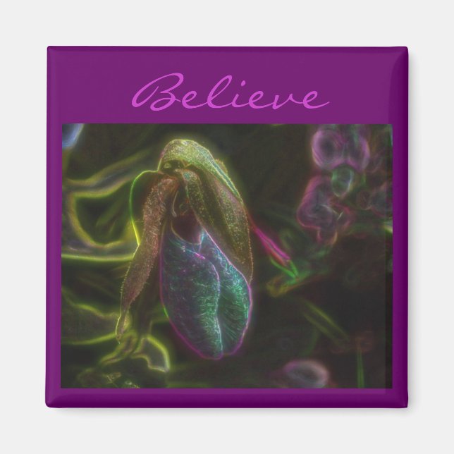 Lady Slipper Blume glauben Inspiration Magnet (Vorne)