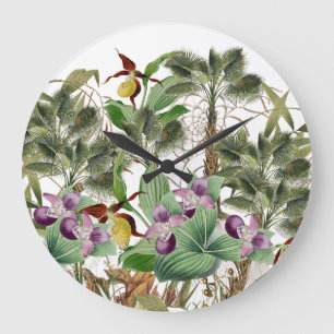 Lady Slipper Orchid Flower Palms Wall Wall Clock Große Wanduhr