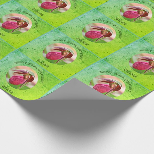 Lady Slipper Orchid Personalisiert Geburtstag Geschenkpapier (Ecke)