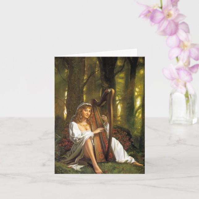 Lady spielt Harp Card Karte (Orchidee)