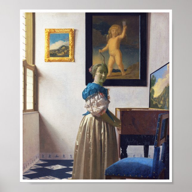 Lady Stehend in einer Jungfrau, Johannes Vermeer Poster (Vorne)