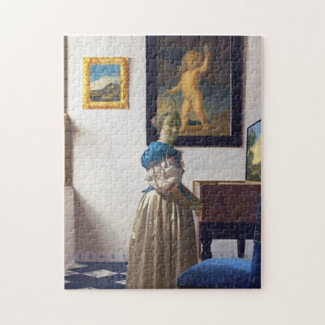 Lady Stehend in einer Jungfrau, Johannes Vermeer Puzzle (Vertikal)