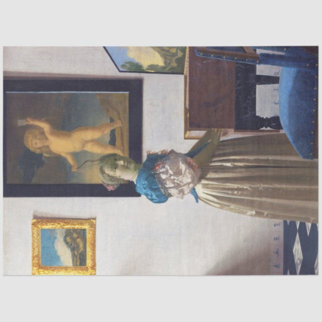Lady Stehend in einer Jungfrau, Johannes Vermeer Seidenpapier (Vorderseite)