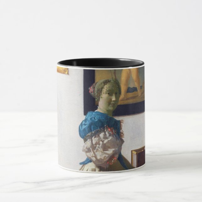 Lady Stehend in einer Jungfrau, Johannes Vermeer Tasse (Zentrum)