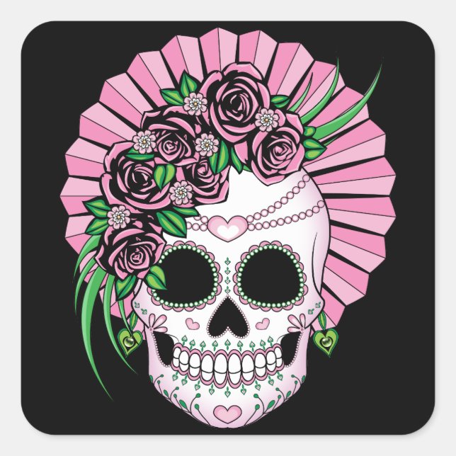 Lady Sugar Skull Quadratischer Aufkleber (Vorderseite)