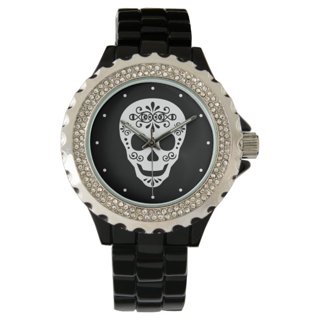 Lady Sugar Skull von Leslie Paprikaschoten Armbanduhr (Vorderseite)