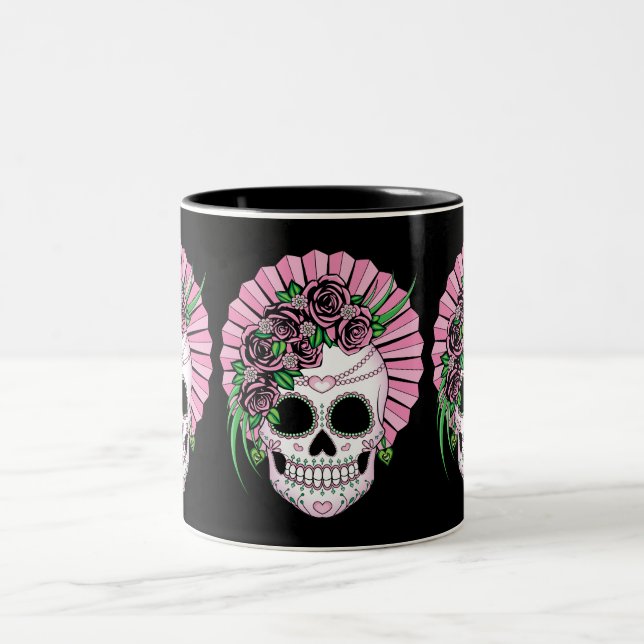 Lady Sugar Skull Zweifarbige Tasse (Mittel)