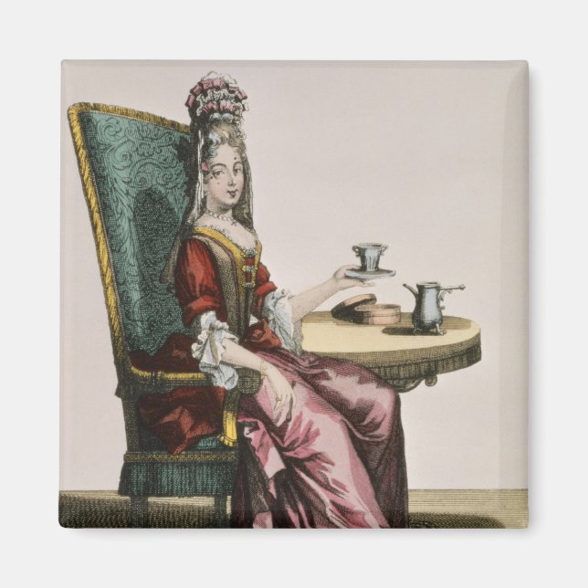 Lady take Coffee, fashion plate, c.1695 (engravi Magnet (Vorne)