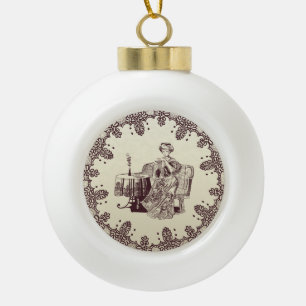 Lady trinkt Tee Keramik Kugel-Ornament