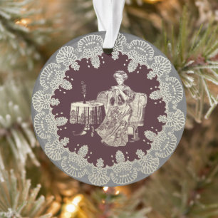 Lady trinkt Tee Ornament