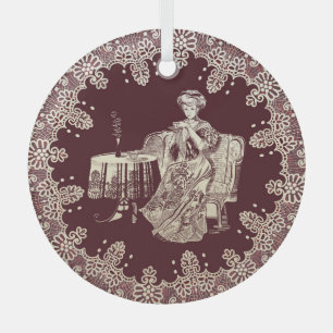 Lady trinkt Tee Ornament Aus Glas