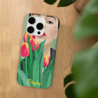 Lady & Tulip Green Orange Moderne grafische Malere iPhone 16 Pro Hülle