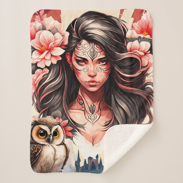 Lady und die Eule Sherpadecke (Vorderseite)