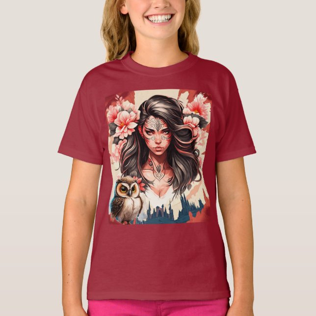 Lady und die Eule T-Shirt (Vorderseite)